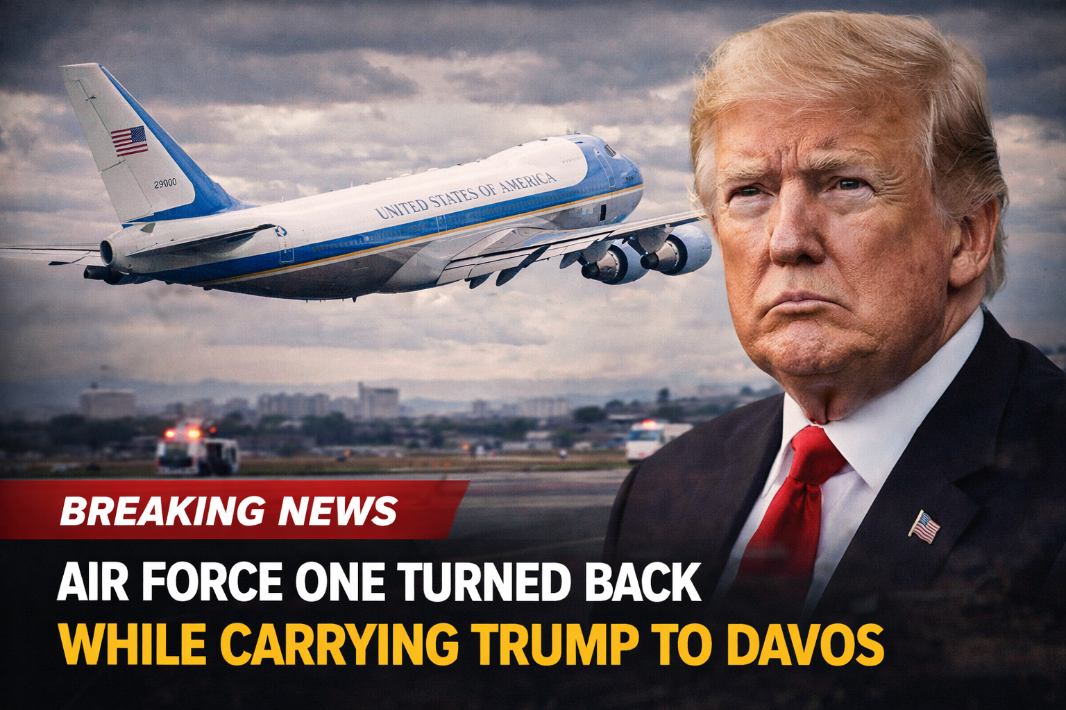 Air Force One carrying Donald Trump was forced to turn back mid-flight due to a technical issue as he traveled to the Davos summit.